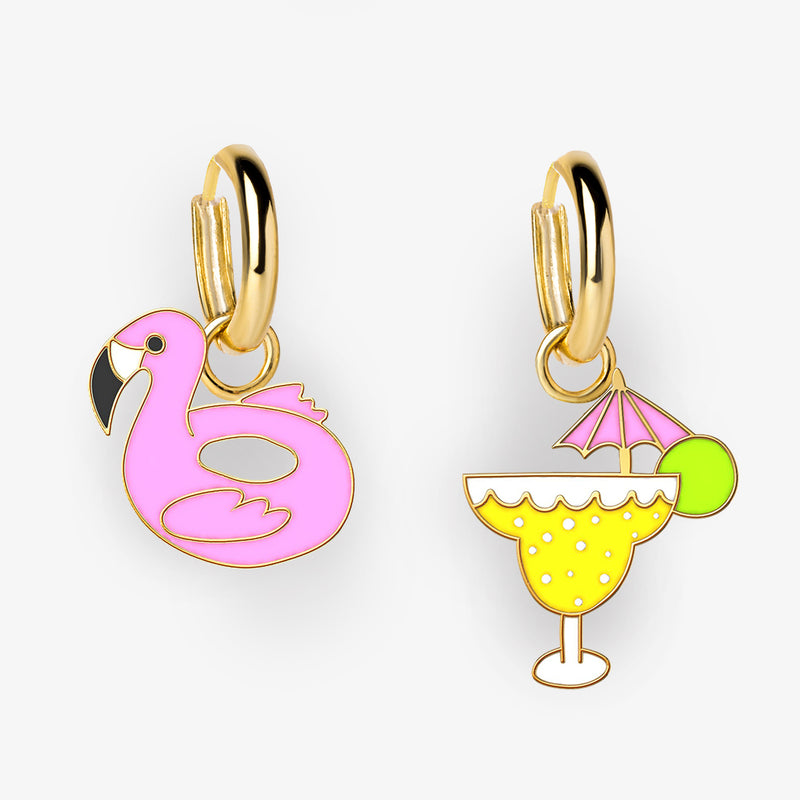 Margarita & Flamingo Float Hoop Earrings